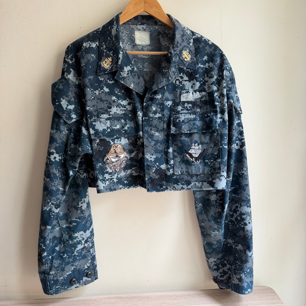 US Navy NWU Type I Digital Camo Cropped‎ Military Jacket Blue Large X-Long